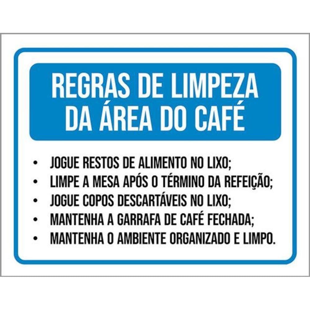 Kit 3 Placas Regras Limpeza Área Café