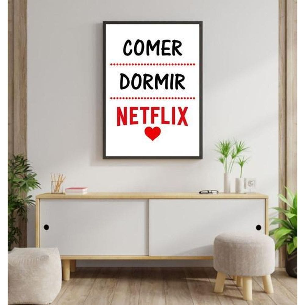 Quadro Comer, Dormir, Netflix 60X40Cm Moldura Preta