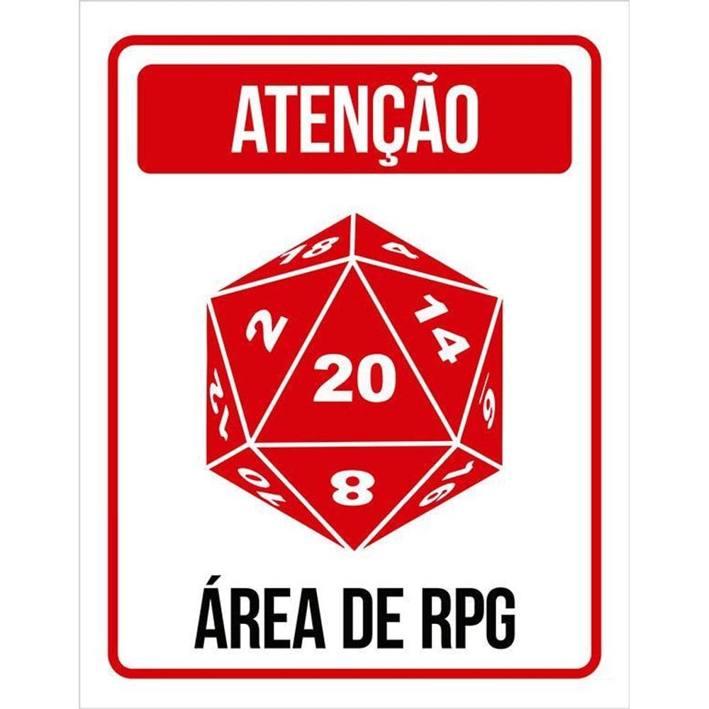 Placa Decorativa - Dado D20 Atenção Área De Rpg 36X46