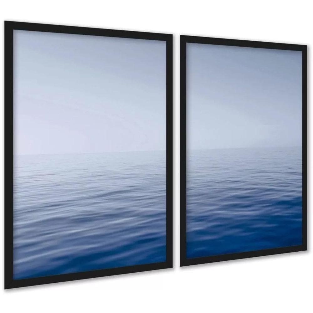 Kit 2 Quadros Efeito Pintura Mar Oceano Azul 33X24Cm