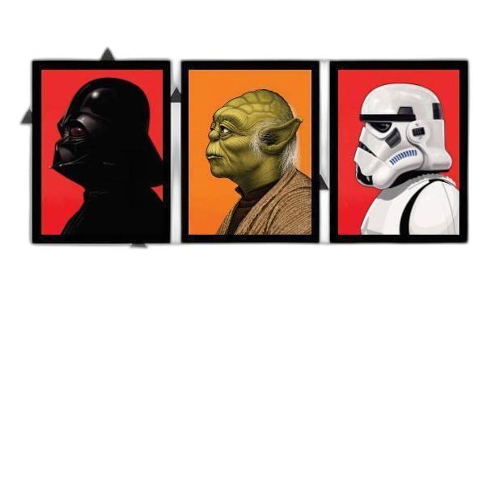 Kit 3 Quadros Personagens Star Wars 24X18Cm - Com Vidro