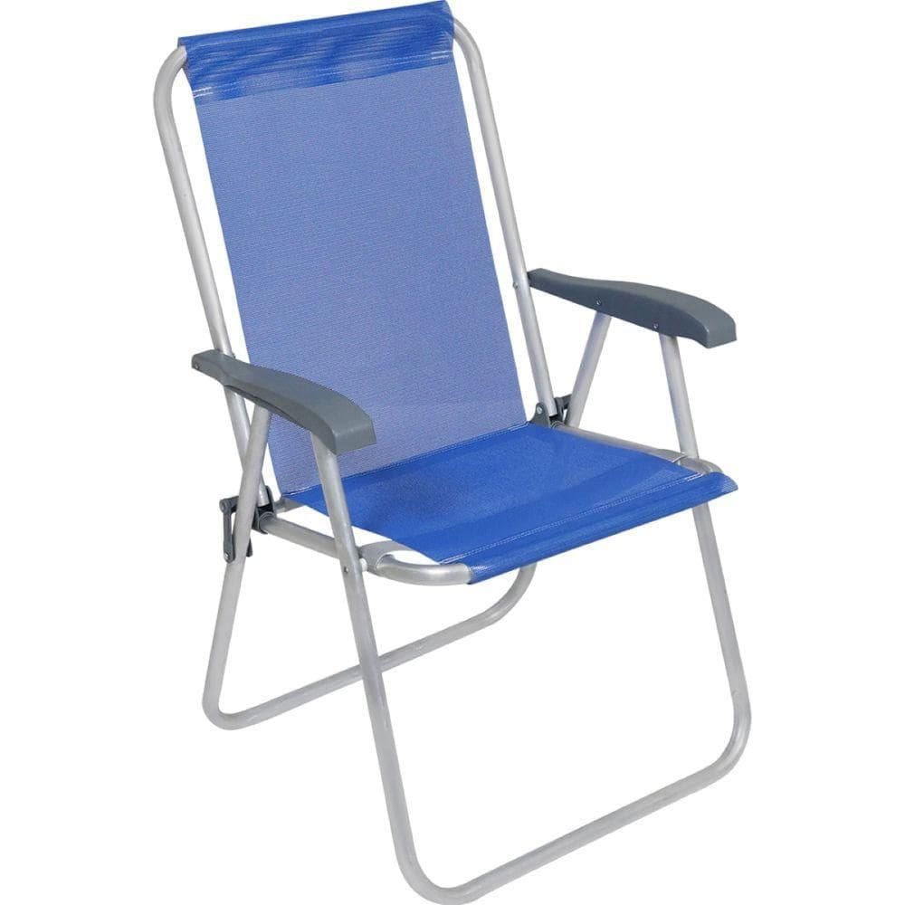 Cadeira De Praia Alta Alumínio Azul Bel Relax Comfort 120kg