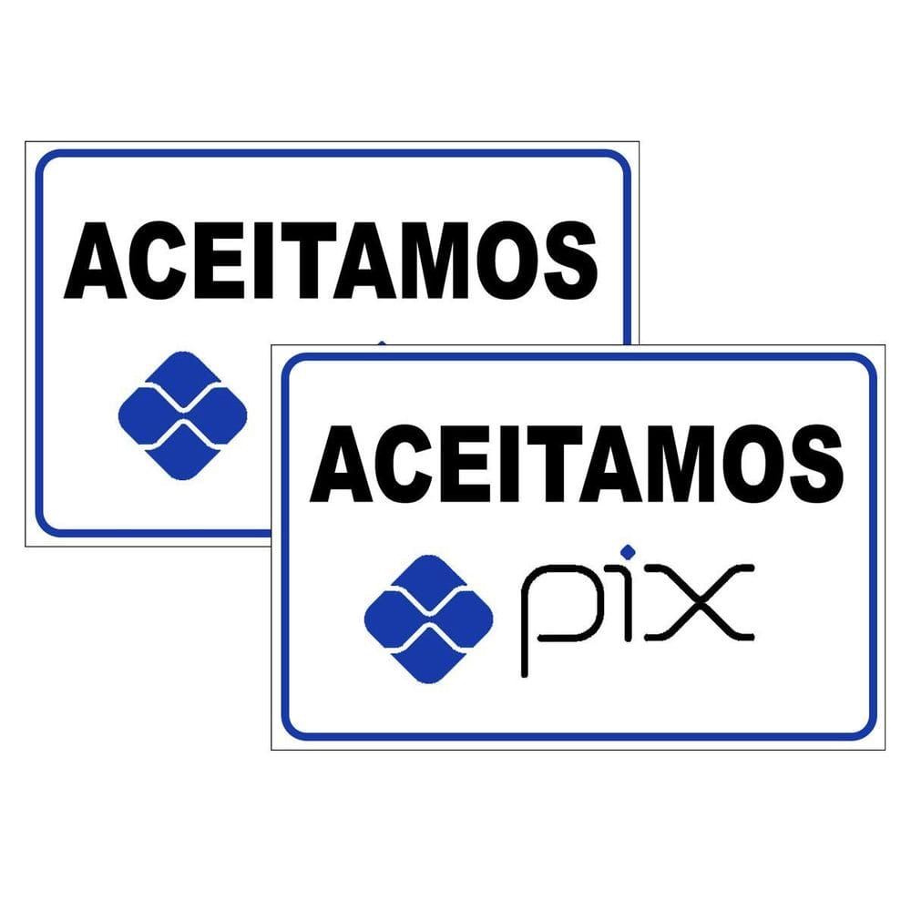 Kit 2 Placa Aviso Sinalização Aceitamos Pix 20Cmx15Cm Pvc
