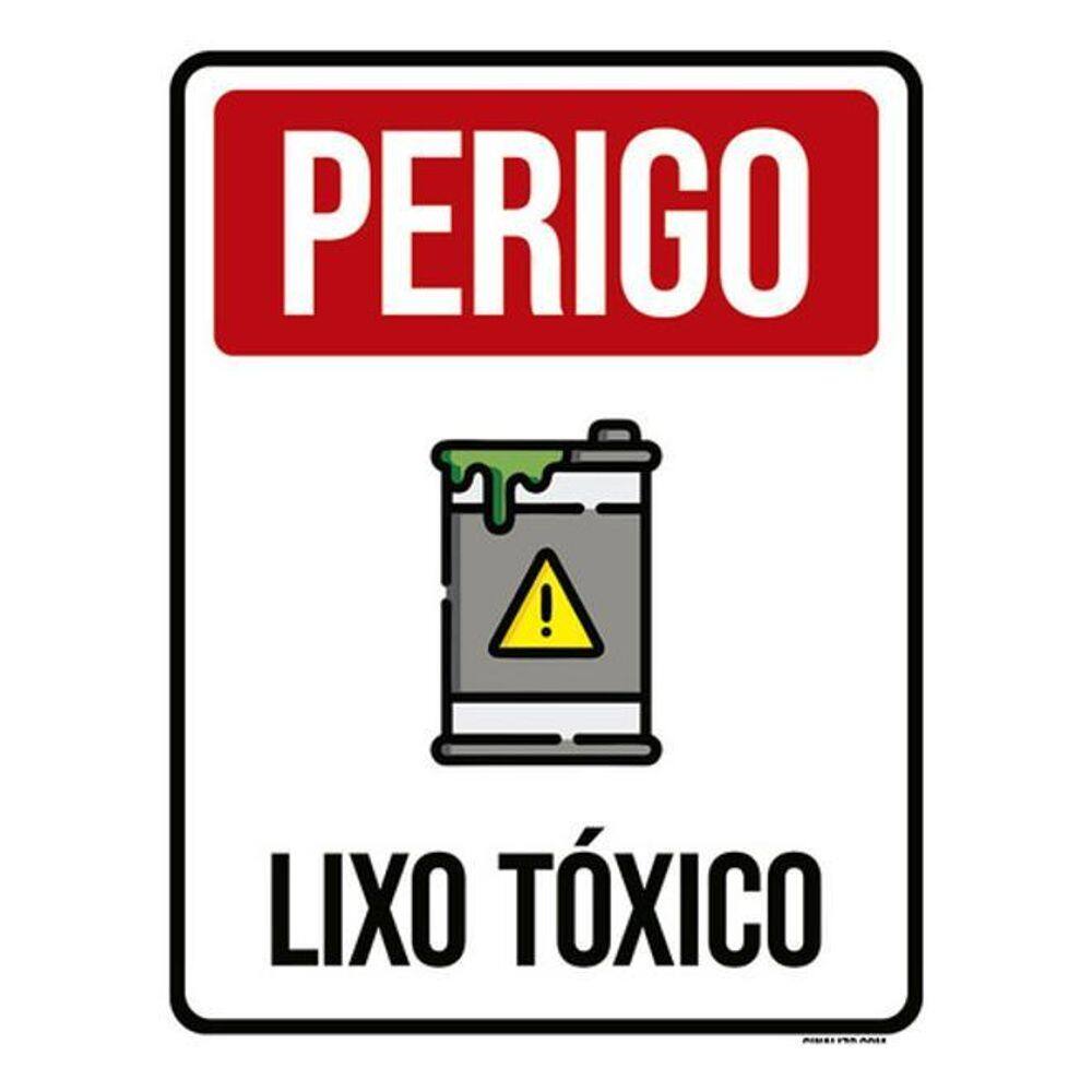 Kit 3 Placas Perigo Lixo Tóxico Desenho 36X46