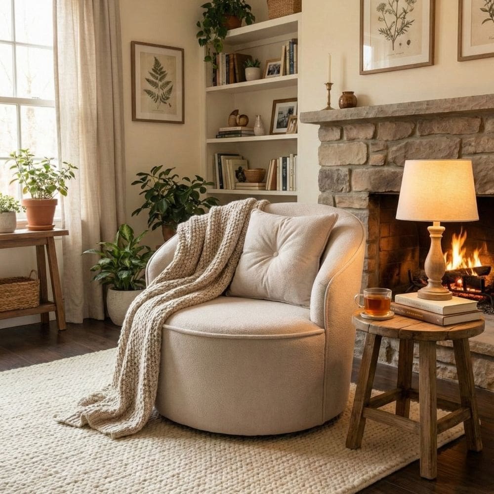 Poltrona Orgânica Decorativa Confortável Amore Bouclê Bege - Montanari`s Decor