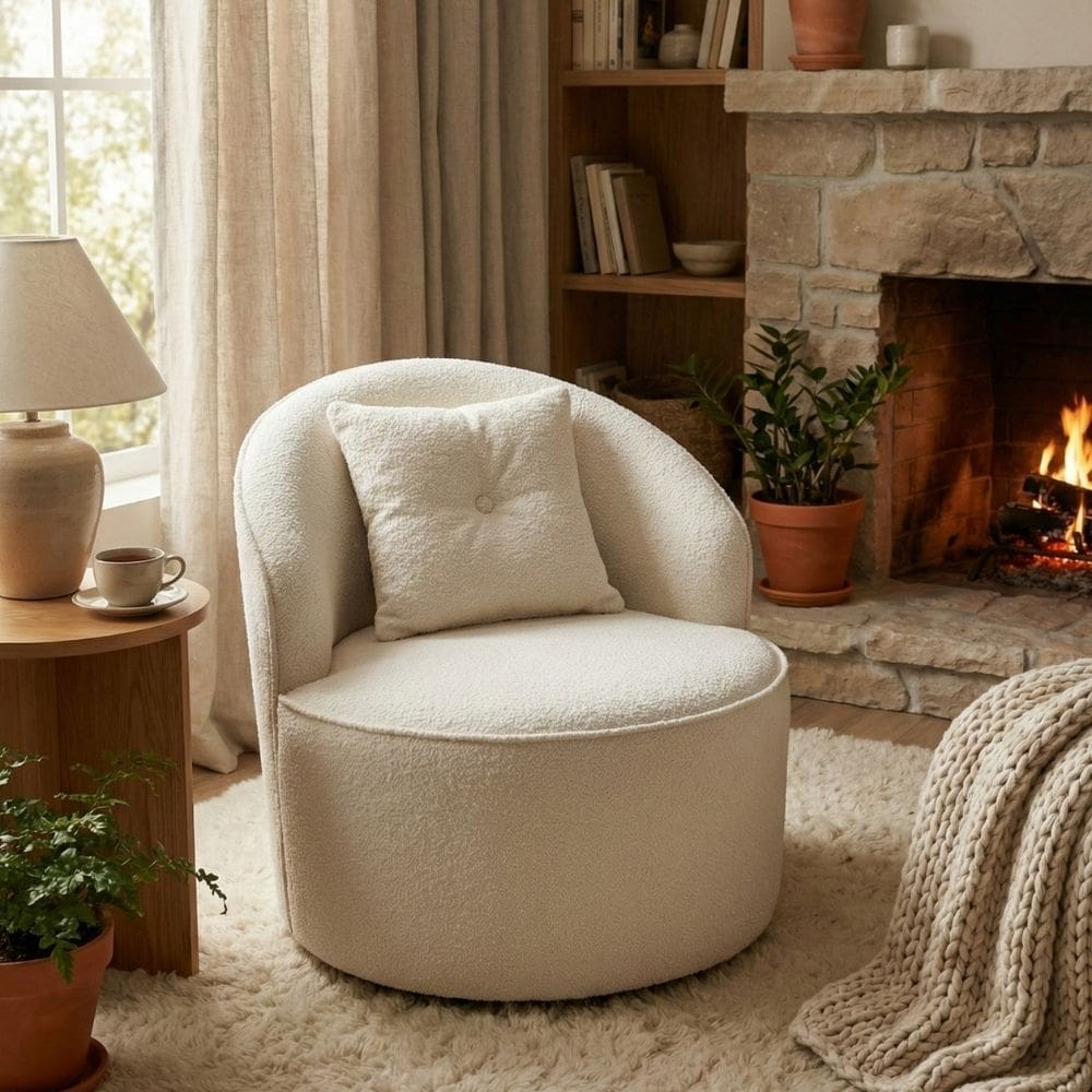 Poltrona Orgânica Decorativa Confortável Amore Bouclê Off White - Montanari`s Decor