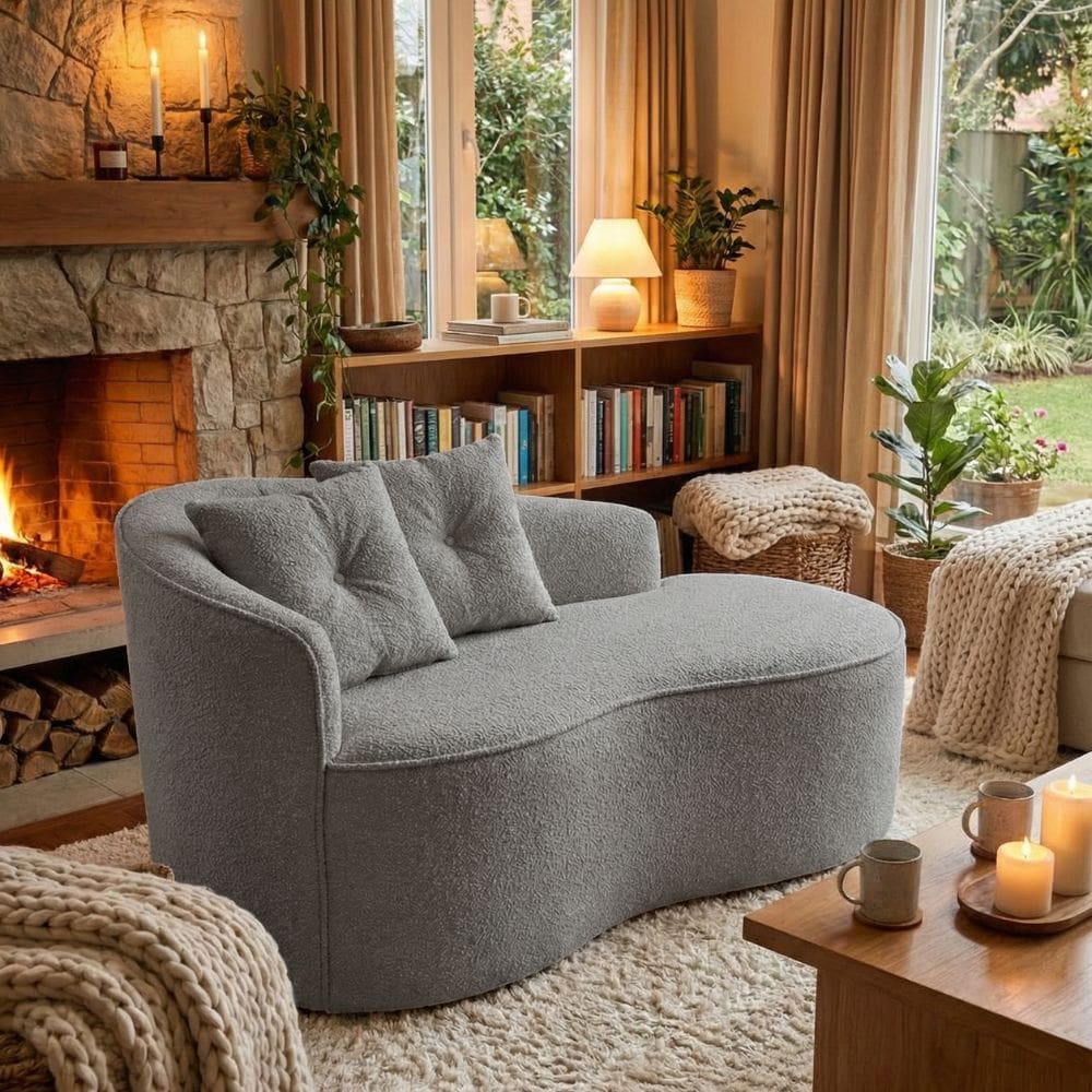 Sofá Orgânico Curvo Feijão Confortável Sala Estúdio Amore Bouclê Cinza - Montanari`s Decor