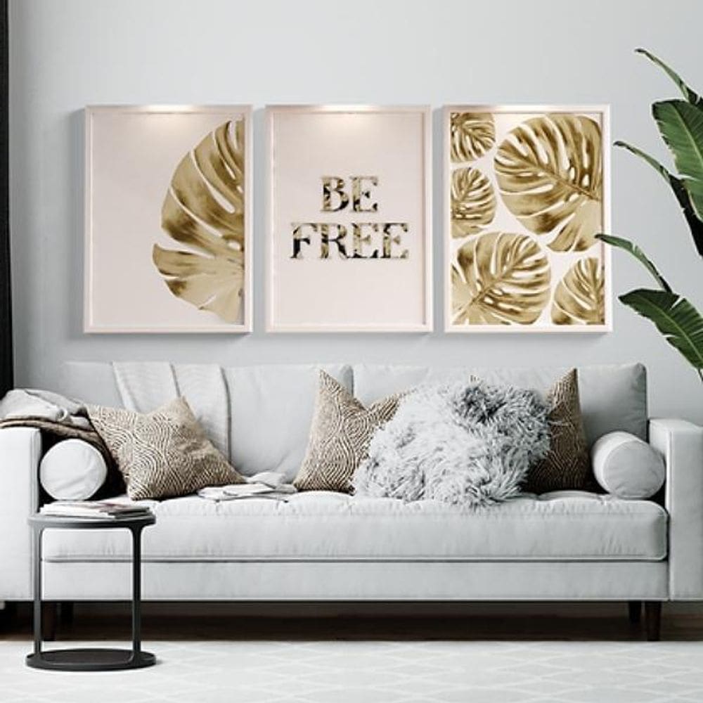 Kit 3 Quadros Costela De Adão Be Free 45X34 C/Vidro - Branca