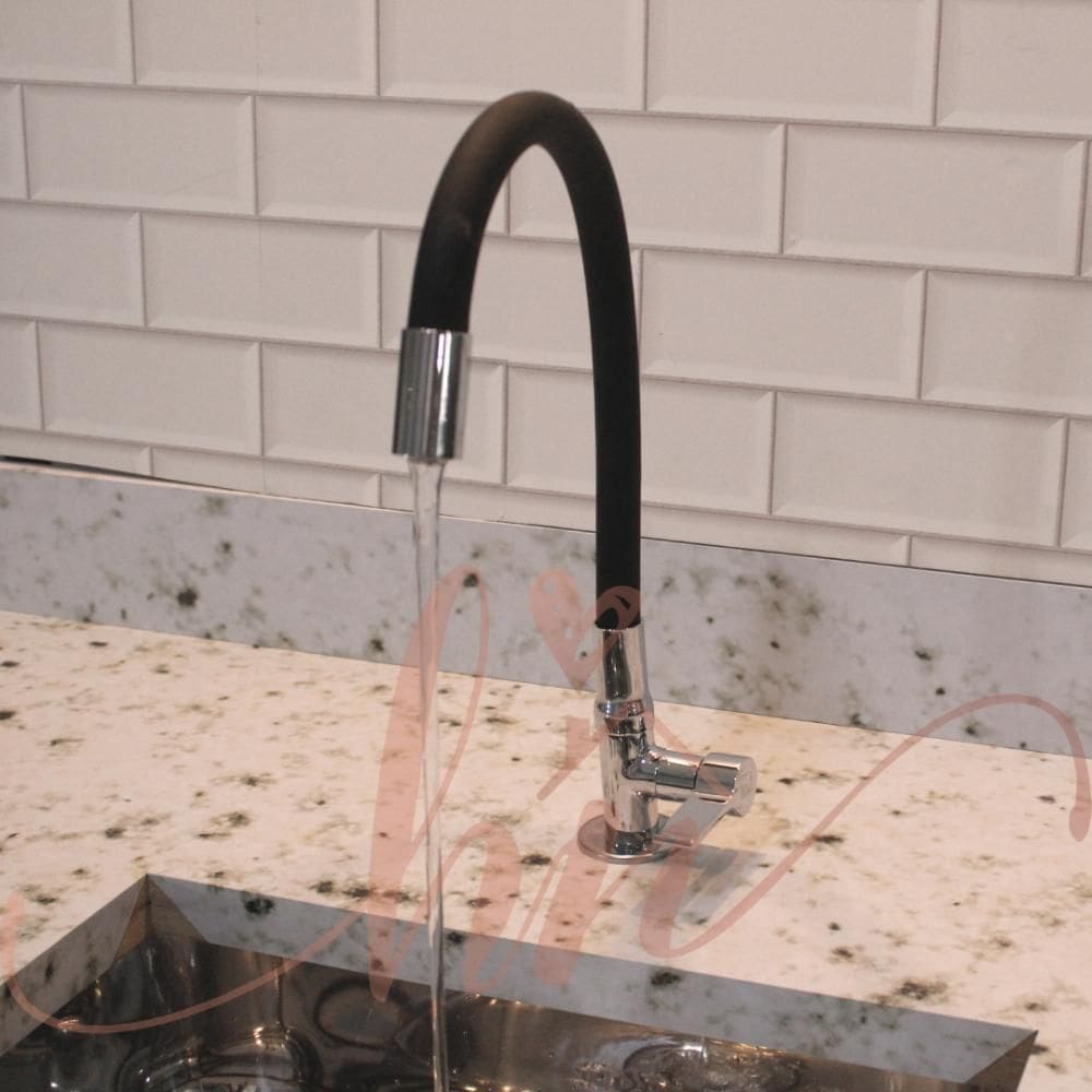 Torneira Cozinha Bancada Flexivel Preta 1/4 De Volta