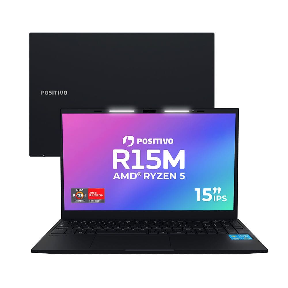 Notebook Positivo Vision R15M AMD® Ryzen 5-5625U Linux 8GB RAM 256GB SSD Wi-Fi 6 15” Full HD IPS Minitela - Preto