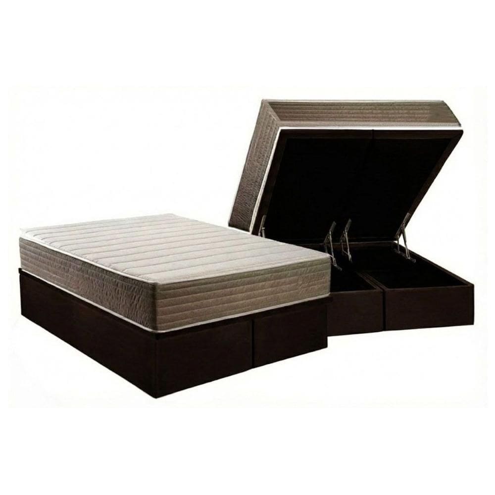 Cama Box Baú NOVO + Colchão D33 Kappesberg Anatômico Carmine + Base CRC Corano Brown