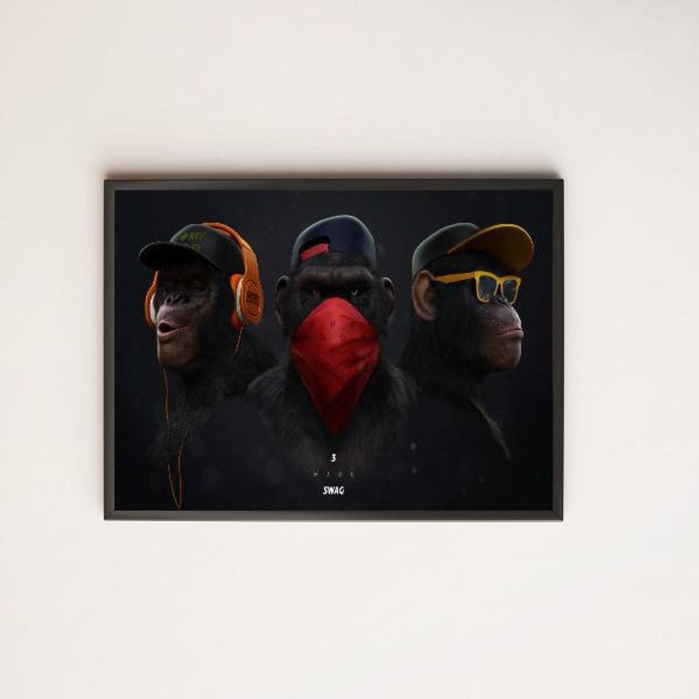 Quadro Three Wise Modern Monkeys 24X18Cm Preto