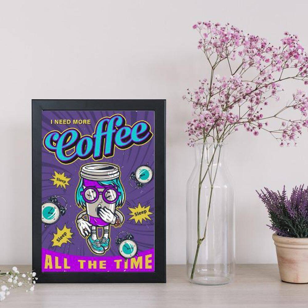 Quadro Decorativo Coffee All The Time 45x34Cm Moldura Preta