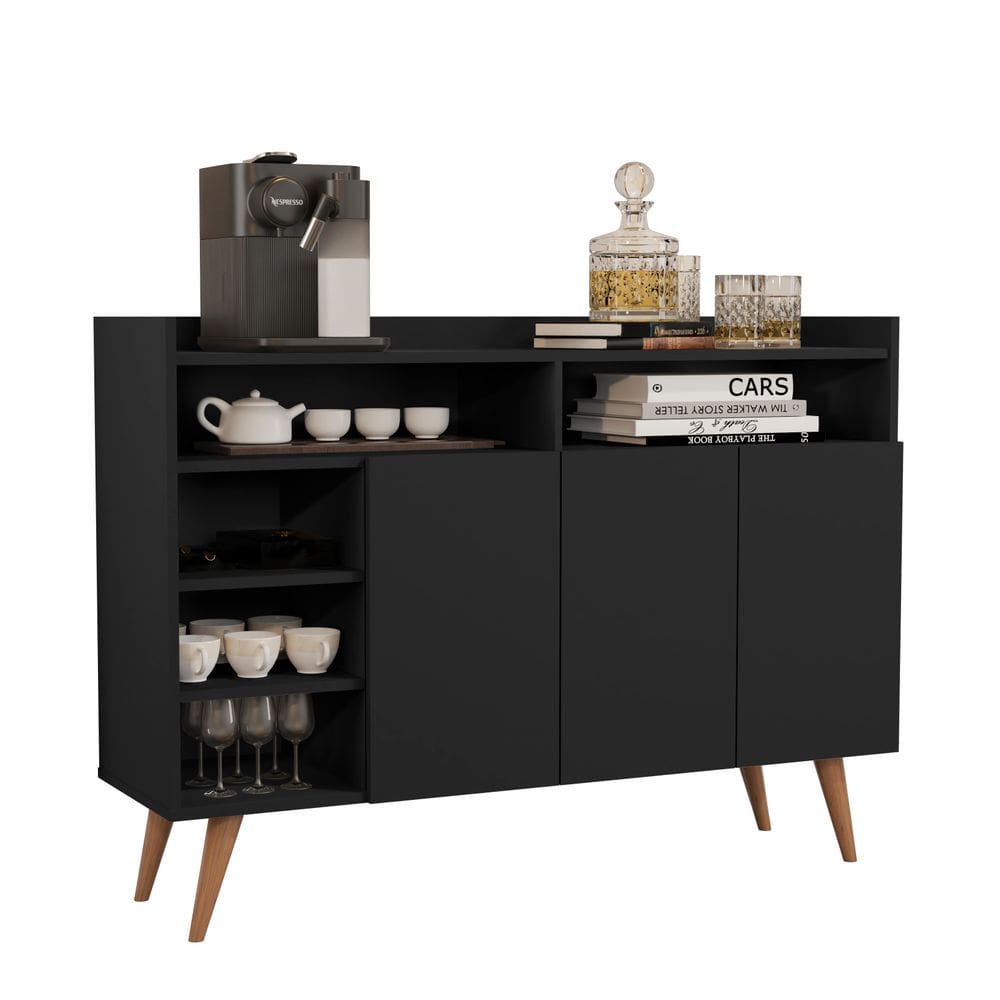 Buffet Aparador 3 Portas Nichos Retro Celta Preto