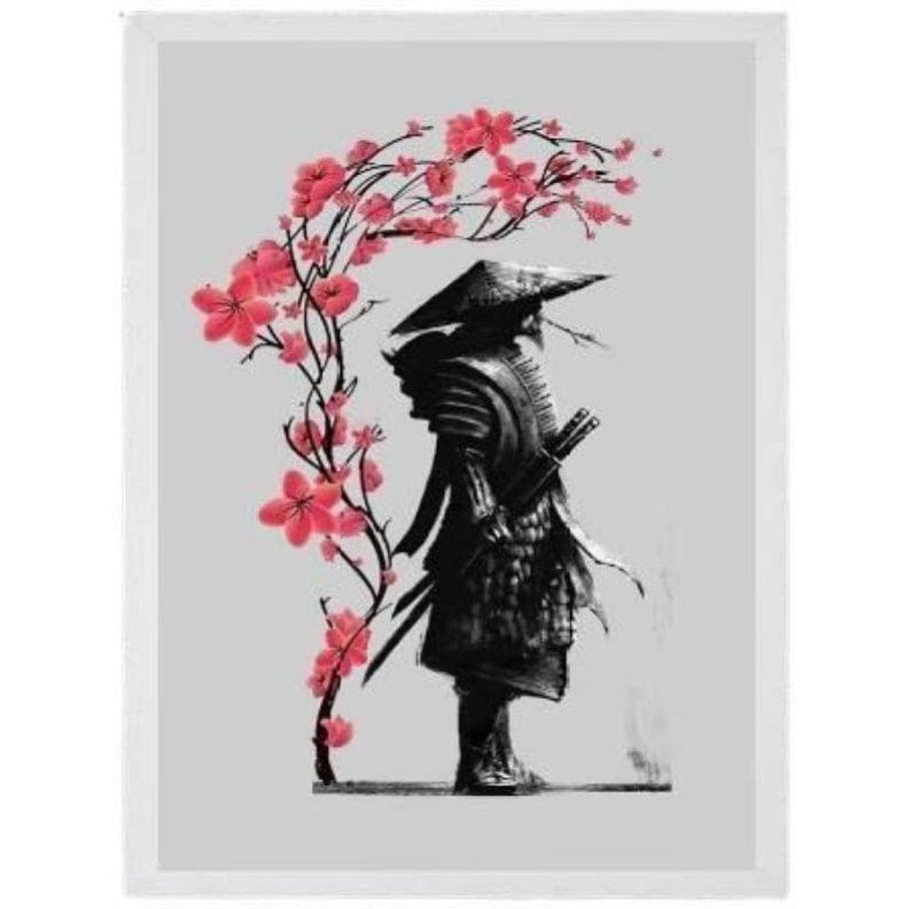 Quadro Arte Japonesa Samurai Moldura Branca 24X18Cm