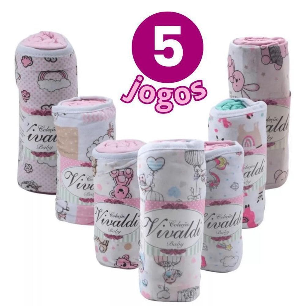 Kit 5 Jogos Lençóis E Fronhas Estampadas Para Bebês Meninas