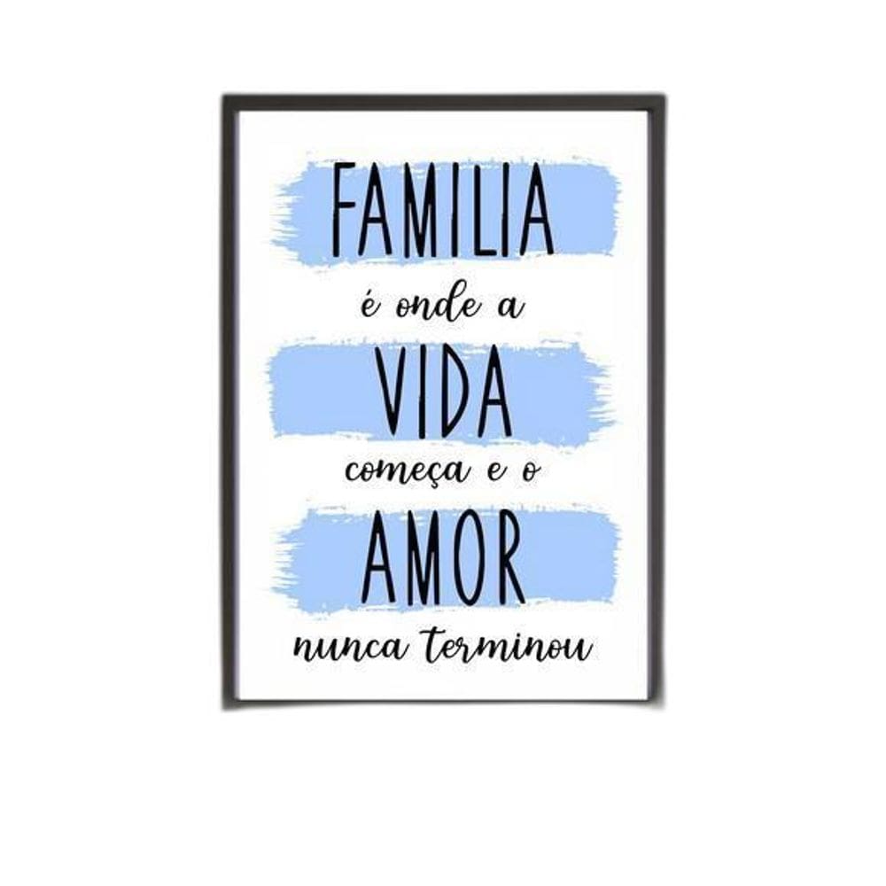 Quadro Família É Onde A Vida Começa Azul 33X24Cm Com Vidro