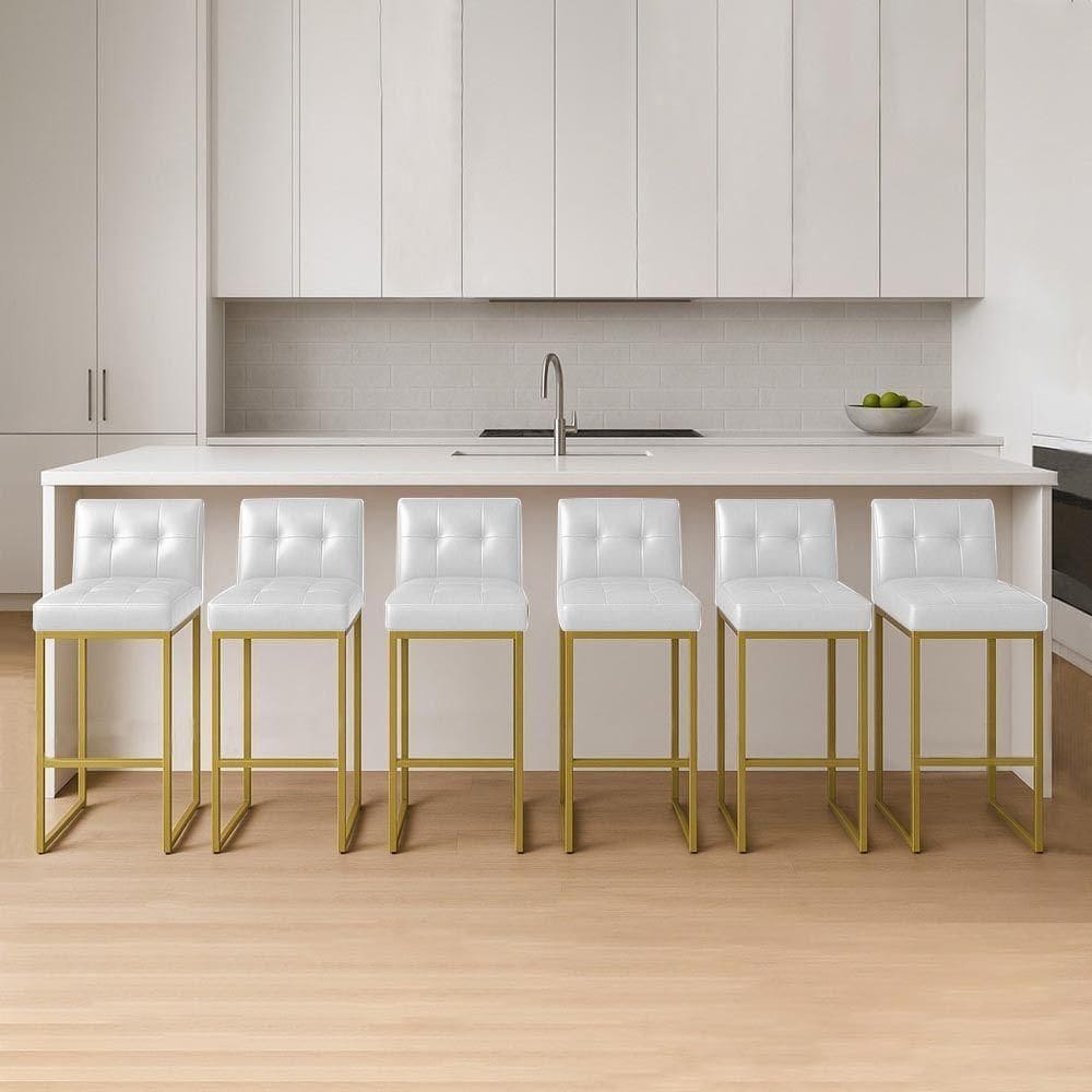 Banqueta Cozinha Alta Com Encosto Industrial Kit 6 Dourado Lirina Pu C05 - D`rossi Cor Branco