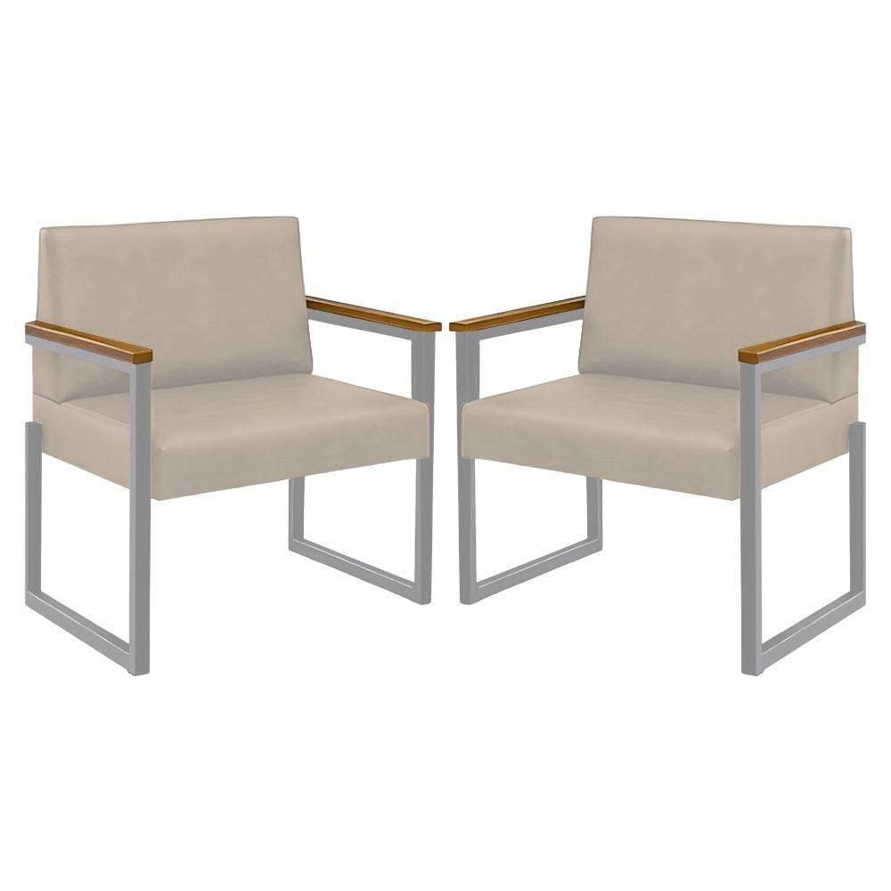 Kit 2 Poltronas Niterói Couro Off White Em Metal Champanhe