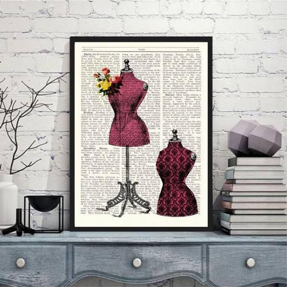 Quadro Manequins Atelier De Costura 45X34Cm Moldura Preta