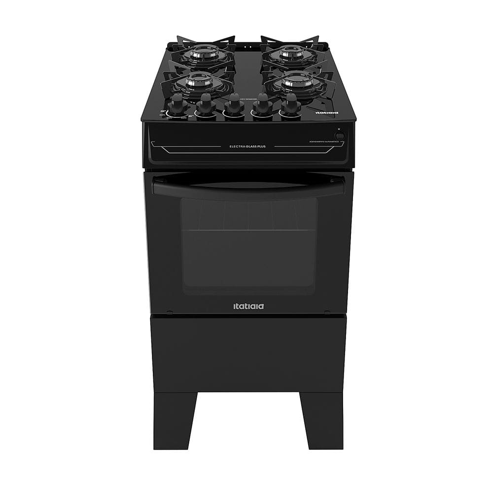 Fogão 4 Bocas a Gás Itatiaia Electra Glass Plus Mesa de Vidro Preto Fosco Bivolt