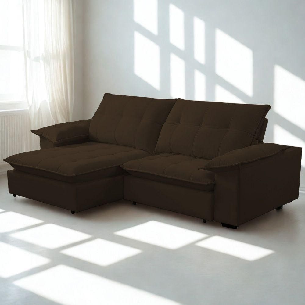 Sofá Retrátil E Reclinável Veludo 2,30m Lisboa - Conforto Premium E Design Elegante Marrom