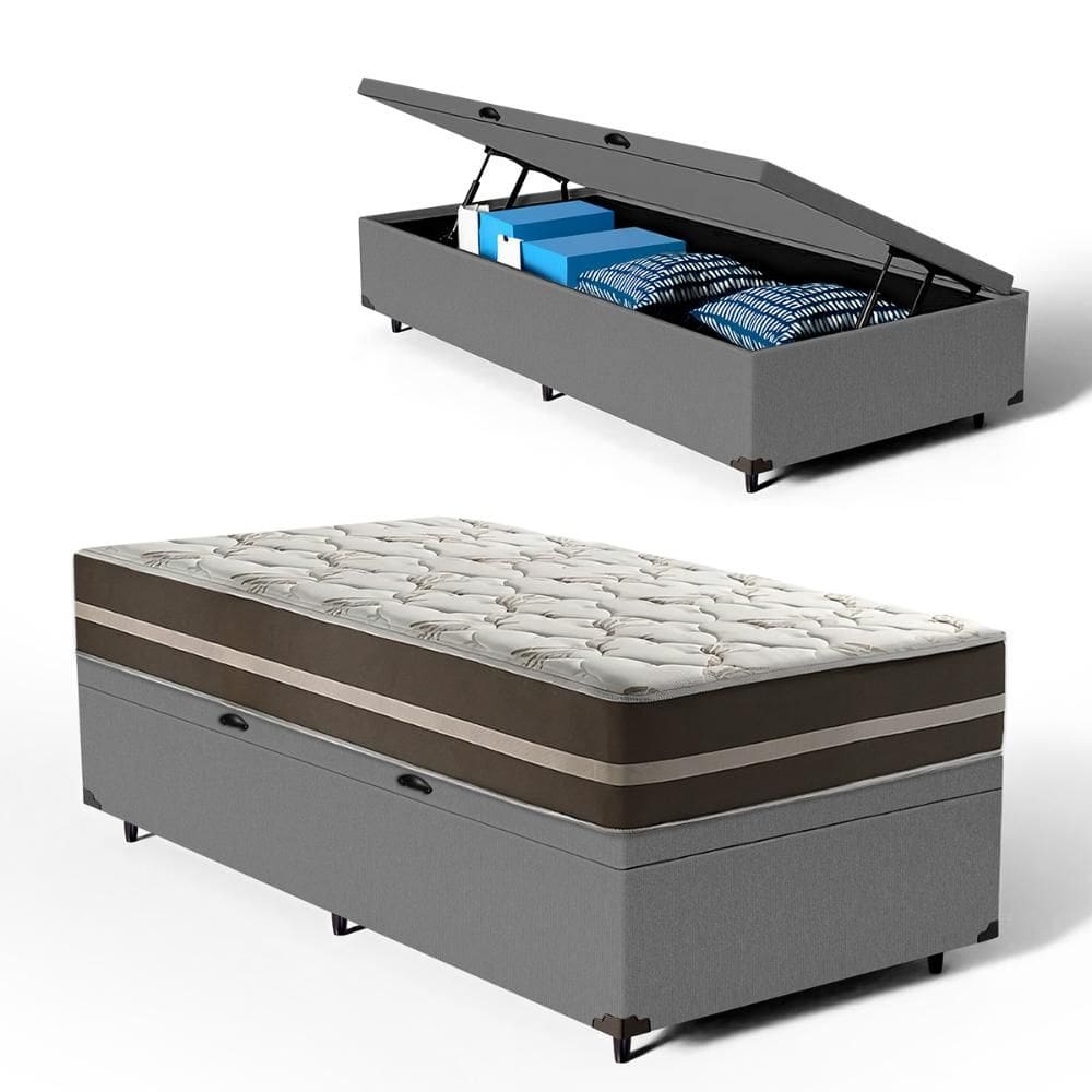 Cama Box Baú com Colchão de Molas Ensacadas Classic Solteiro 78cm