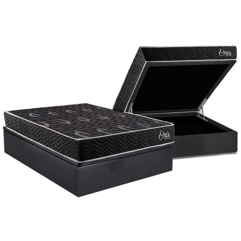 Cama Box Baú Casal + Colchão Anatômico Kappesberg D28 Anatômico Onix + Base CRC Corano Gray