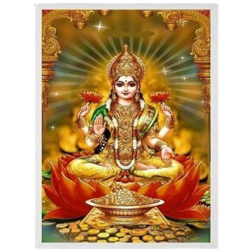 Quadro Deusa Da Riqueza Lakshmi Moldura Branca 45X34Cm