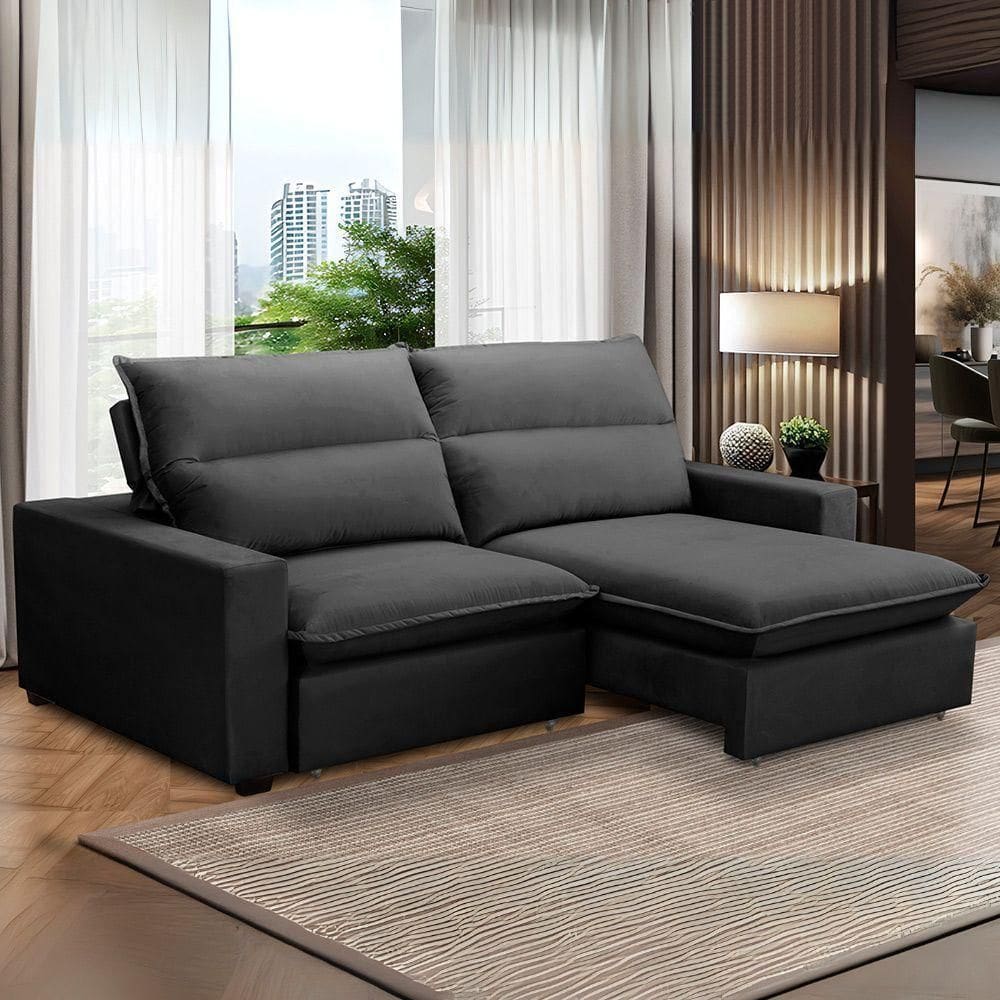 Sofa Retratil Reclinavel 2 Lugares 2m Andreza Veludo Lansof Grafite
