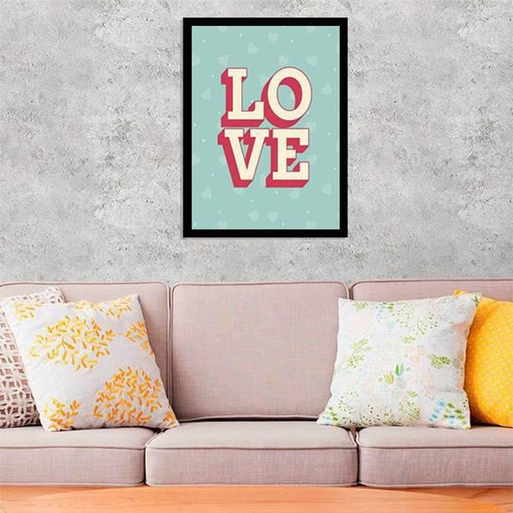Quadro Decorativo Love Fundo Verde 45x34Cm Moldura Preta