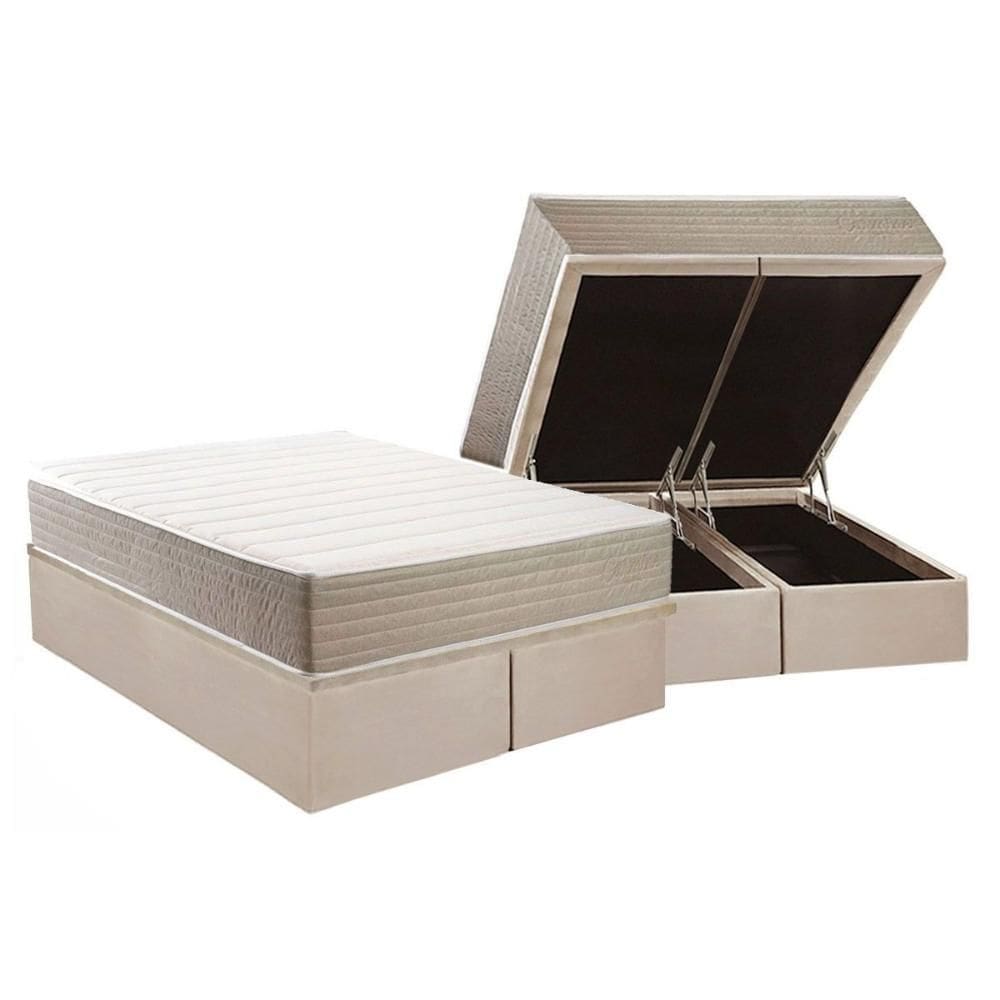 Cama Box Baú NOVO + Colchão Ortopédico Kappesberg D33 Anatômico Carmine + Base CRC Corano Clean