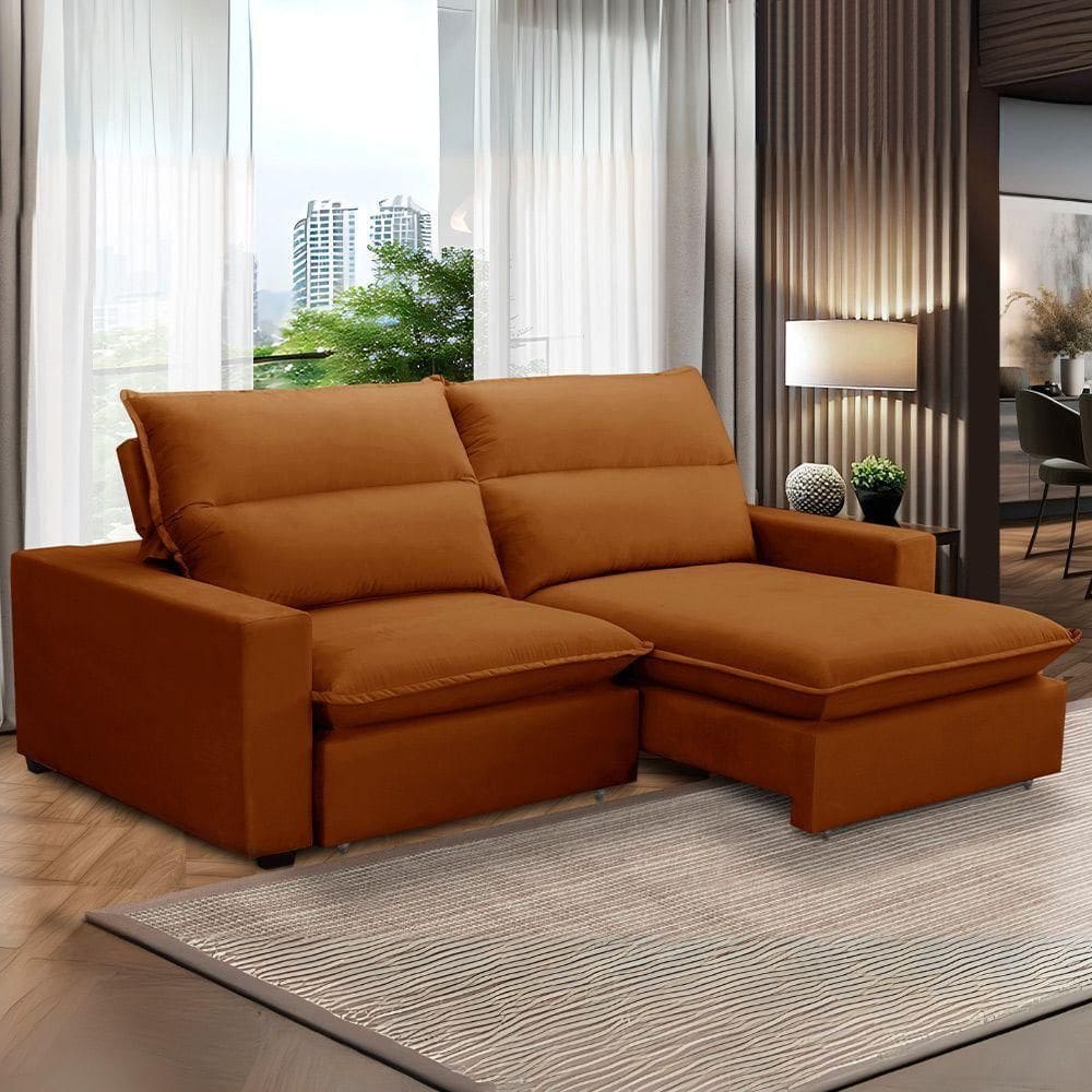 Sofa Retratil Reclinavel 2 Lugares 2m Andreza Veludo Lansof Terracota
