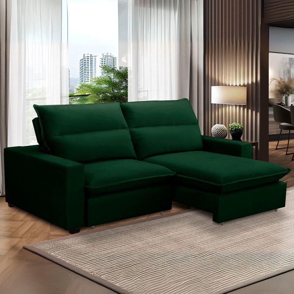 Sofa Retratil Reclinavel 2 Lugares 2m Andreza Veludo Lansof Verde