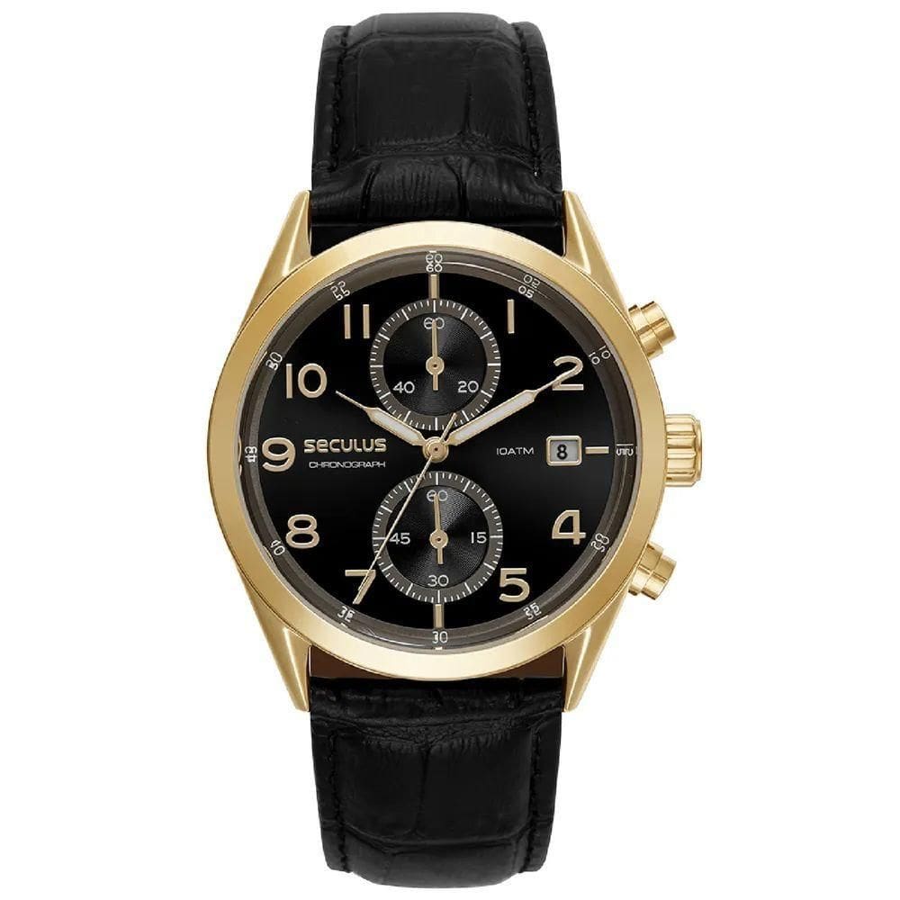 Relógio Seculus Clássico 77338gpsvdc2 Couro Crocodilo Preto