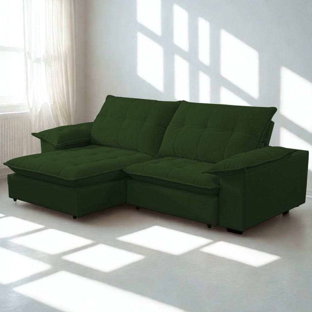 Sofá Retrátil E Reclinável Veludo 2,00m Lisboa - Conforto Premium E Design Elegante | Lansof Brasil Cores Verde