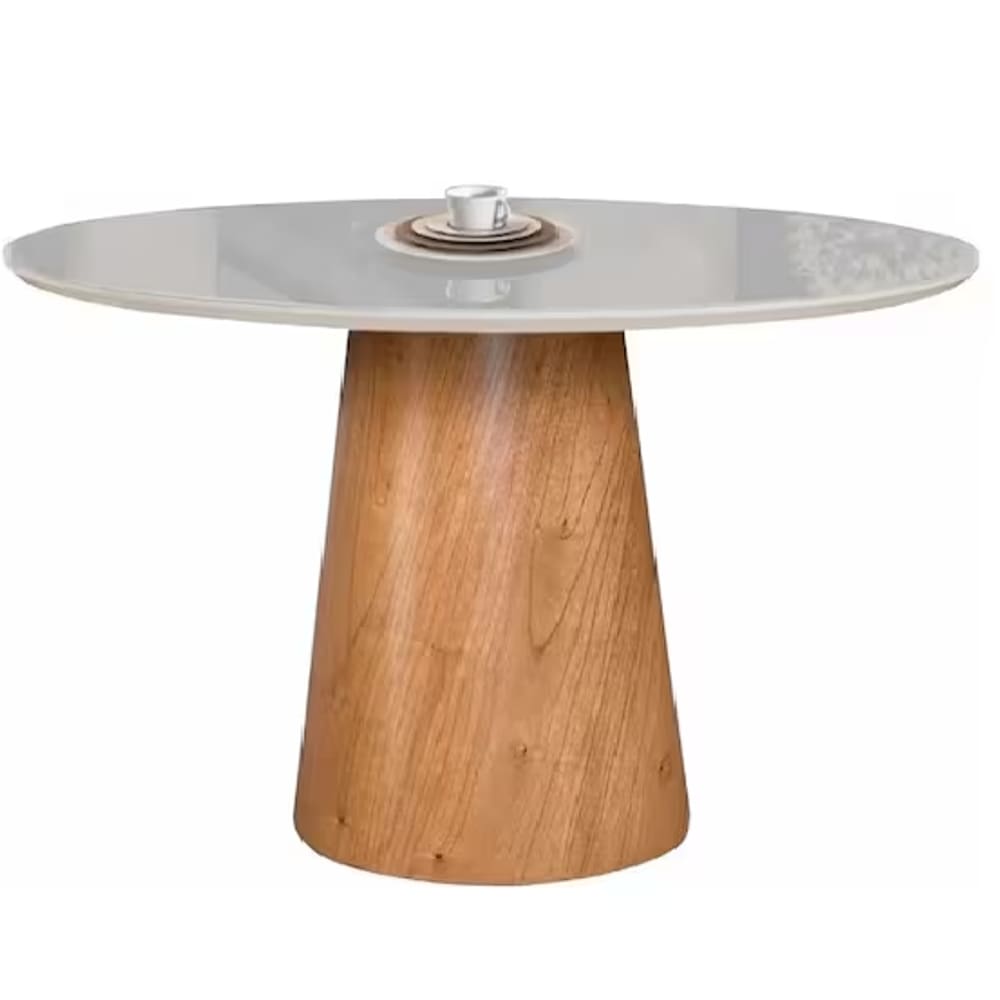 Mesa de Jantar Cone Tampo Laqueado Com Vidro 100cm - Off White