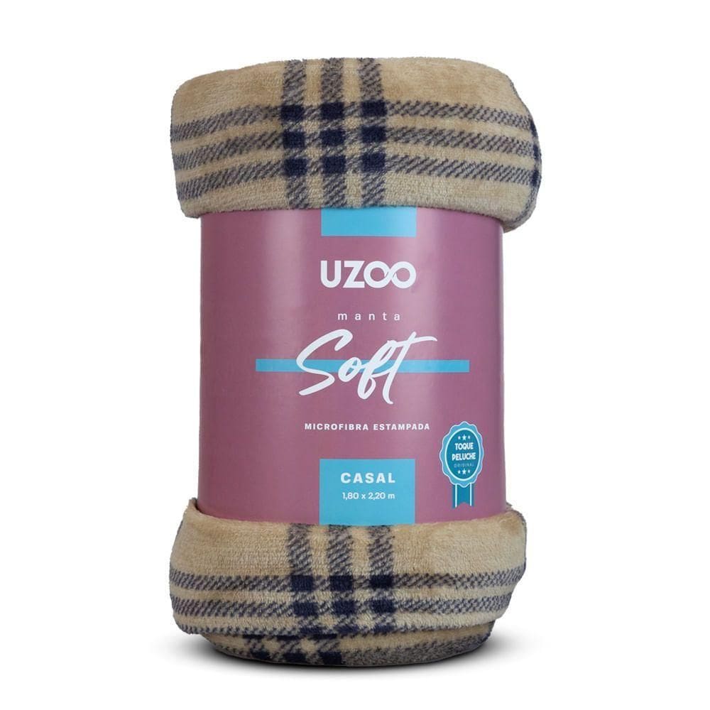 Manta Microfibra Flannel Soft Casal Estampado Xadrez 180x220cm - Uzoo