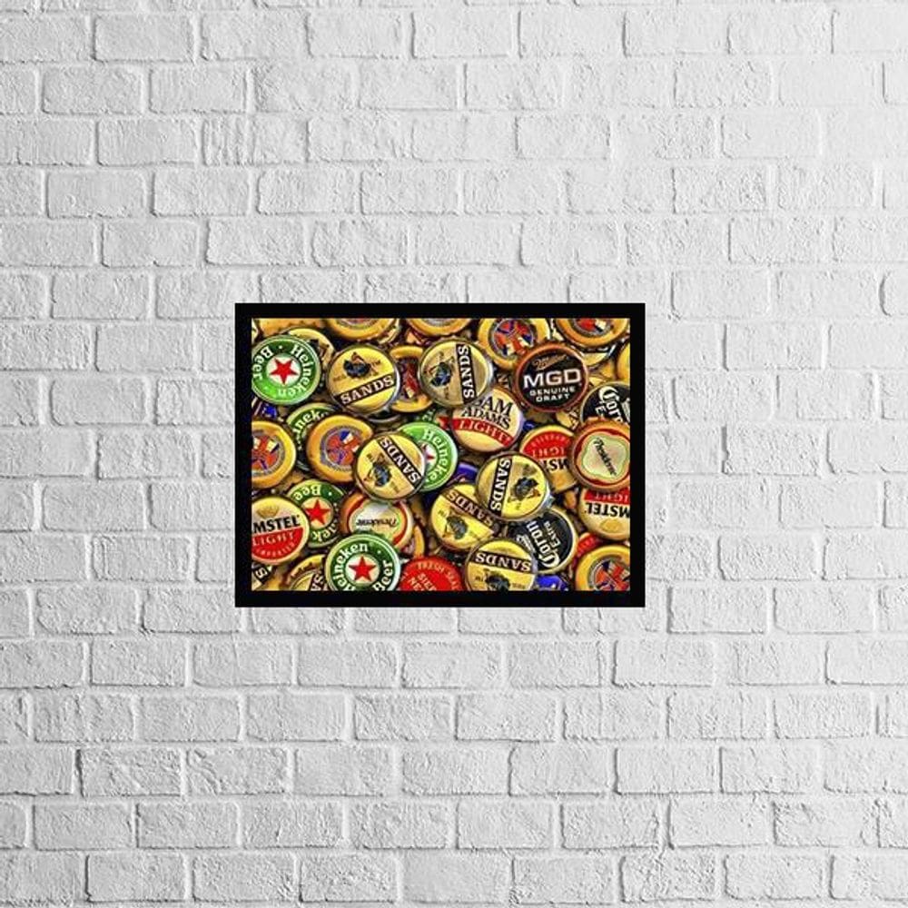 Quadro Tampinhas De Cerveja 24X18Cm