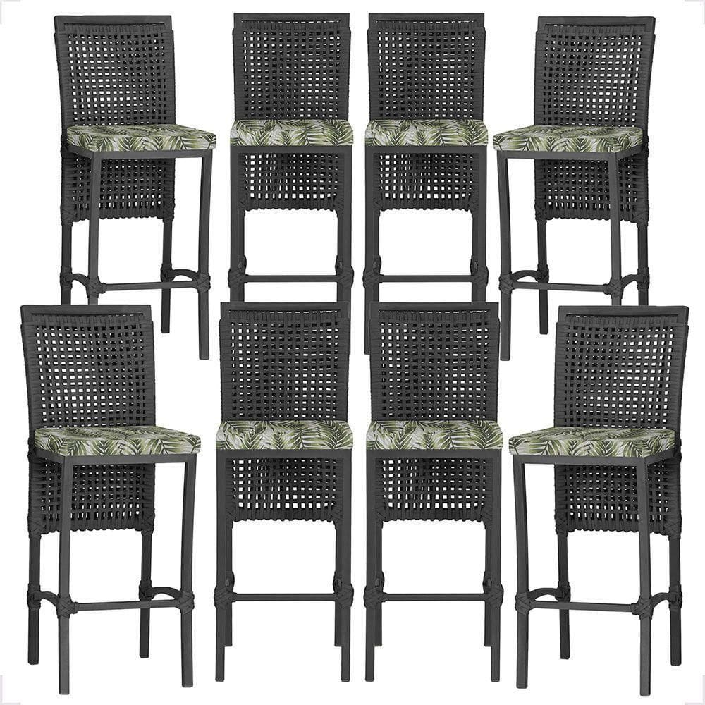 8 Banqueta Em Alumínio Roma Preta Corda Náutica Tecido 5 Preto