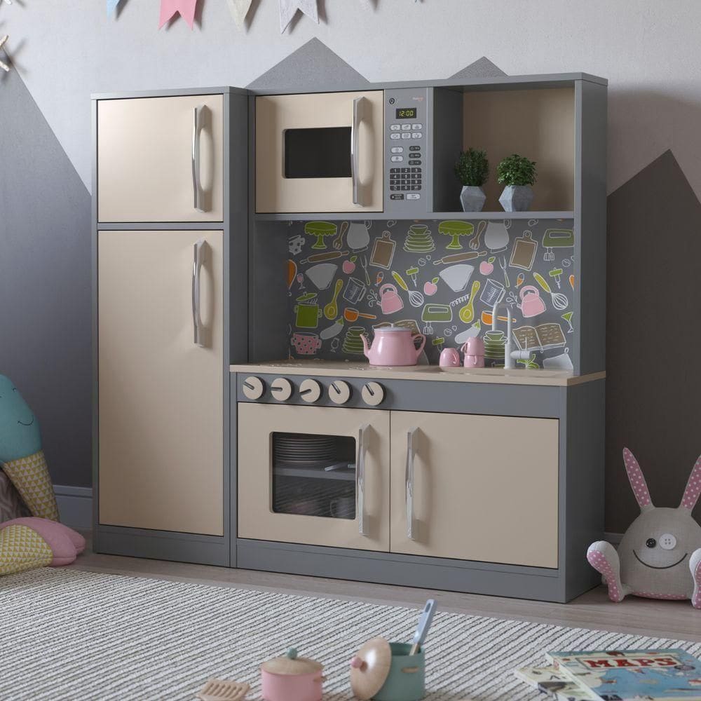 Cozinha Infantil Com Refrigerador Diana Em Mdf Cinza Connect