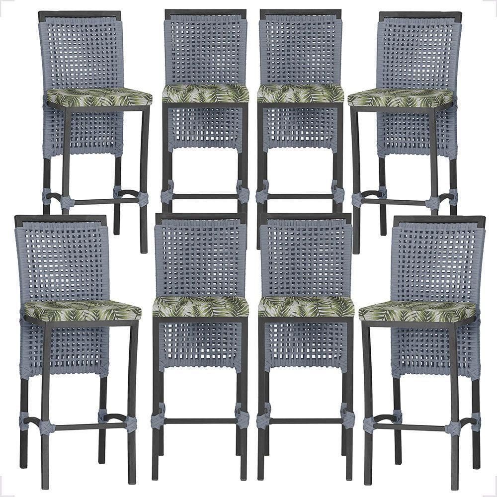 8 Banqueta Em Alumínio Roma Preta Corda Náutica Tecido 5 Prata