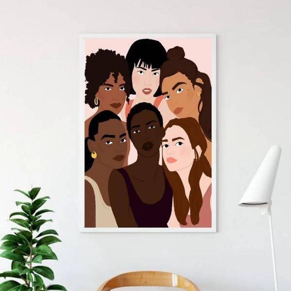 Quadro Somos Todas Lindas 24X18 Com Vidro - Madeira Branca