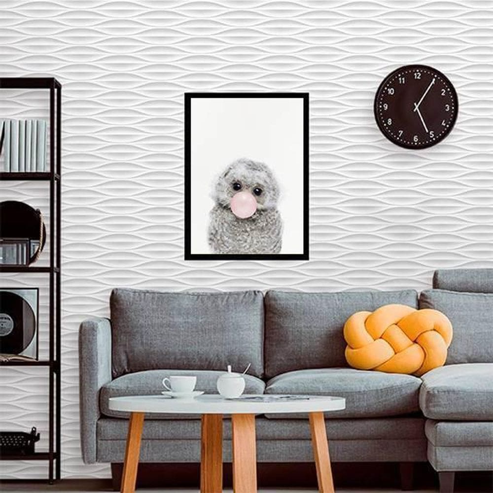 Quadro Corujinha Chicletes 24X18Cm Com Vidro - Madeira Preta