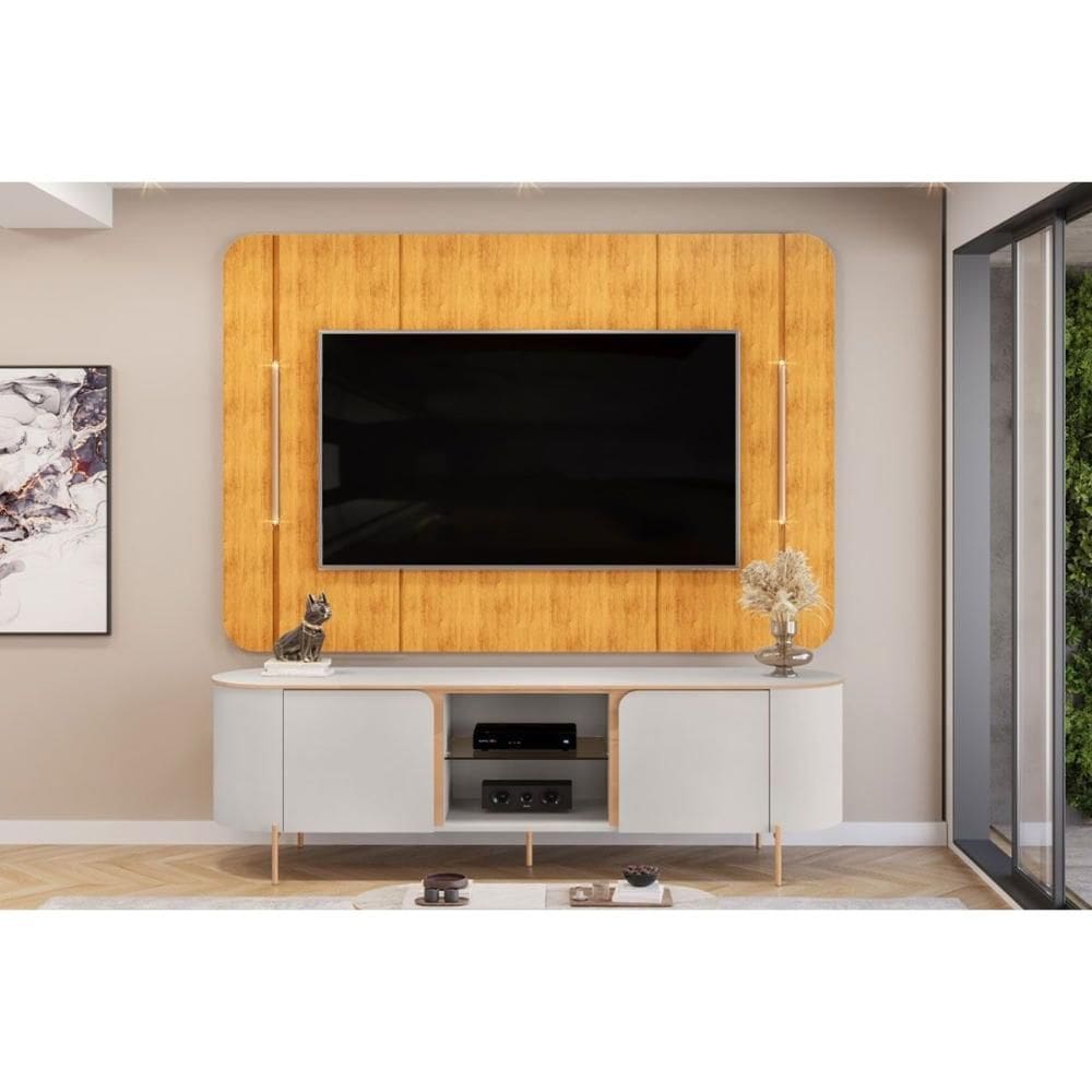 Home p/ TV até 65 Pol Adele c/ Led e Nichos 180x189cm Cedro/Bali - DJ Móveis