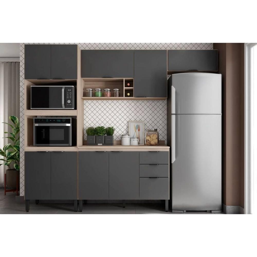 Cozinha Modulada Demóbile 4 Peças Firenze C4P251 Avena/Grafito