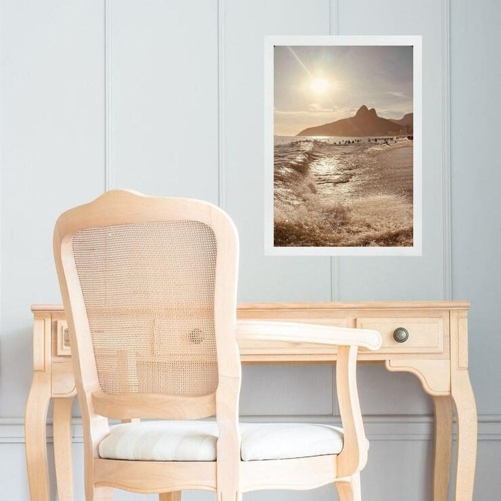 Quadro Praia Rio De Janeiro Bege Dourado 45X34Cm