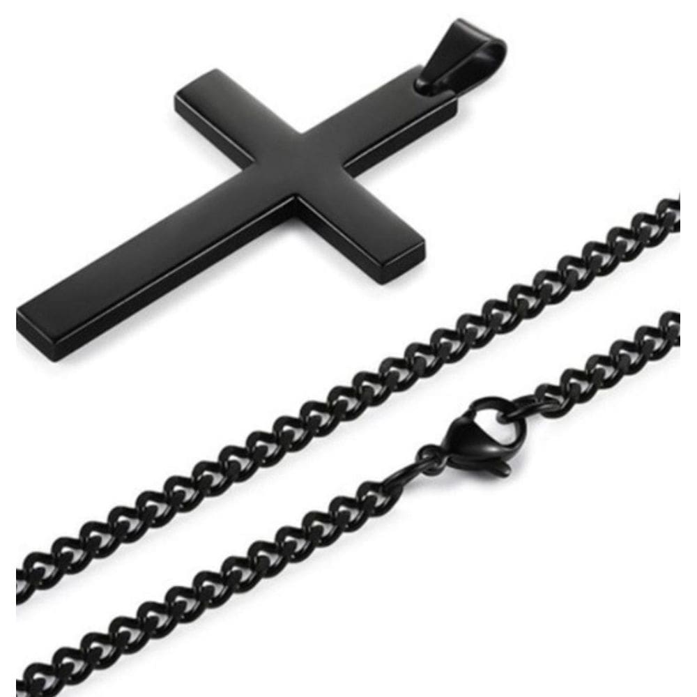 Colar Preto Fosco Cruz Corrente Aço Inoxidável