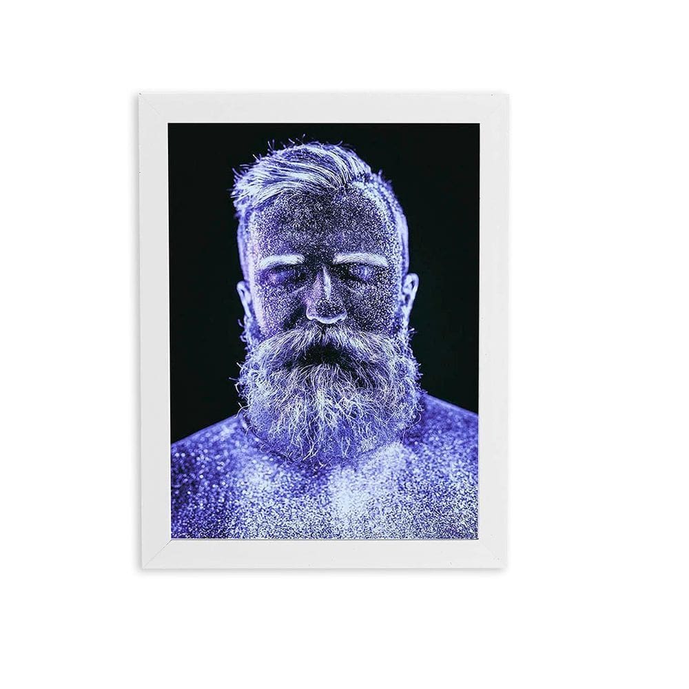 Homem Neve Azul Fotografia Quadro Moldura Branca 60X40Cm
