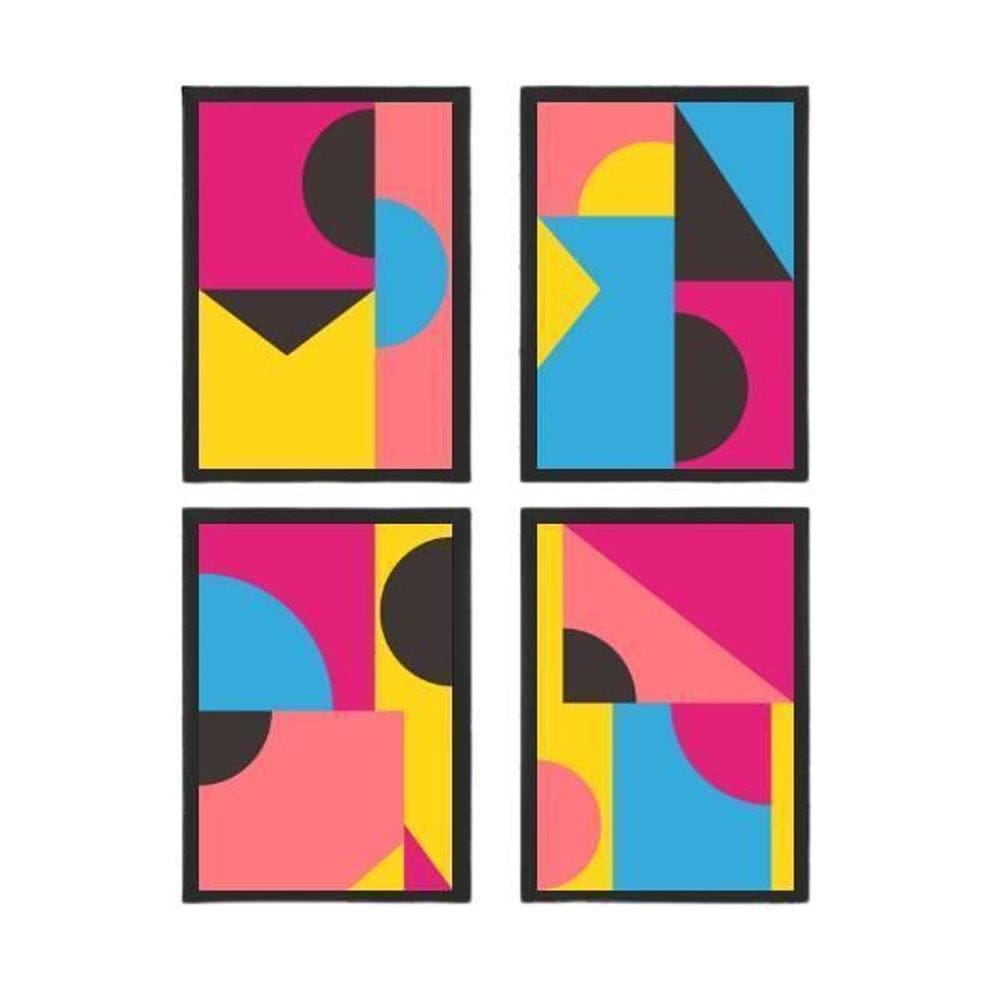 Kit 4 Quadros Abstratos Trend Colors 33X24 Com Vidro - Preta